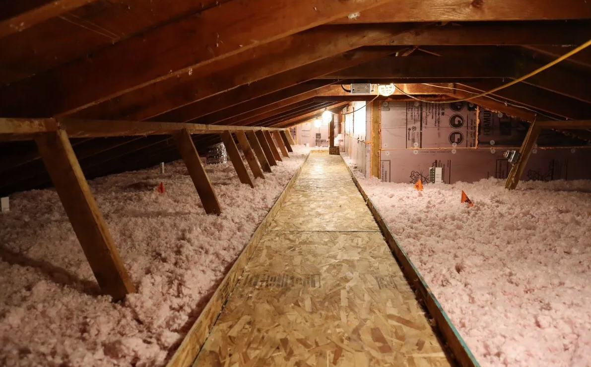 Attic topped up with blown-in insulation to the target R-value by Canadian Insulation Experts under the Ontario rebate program